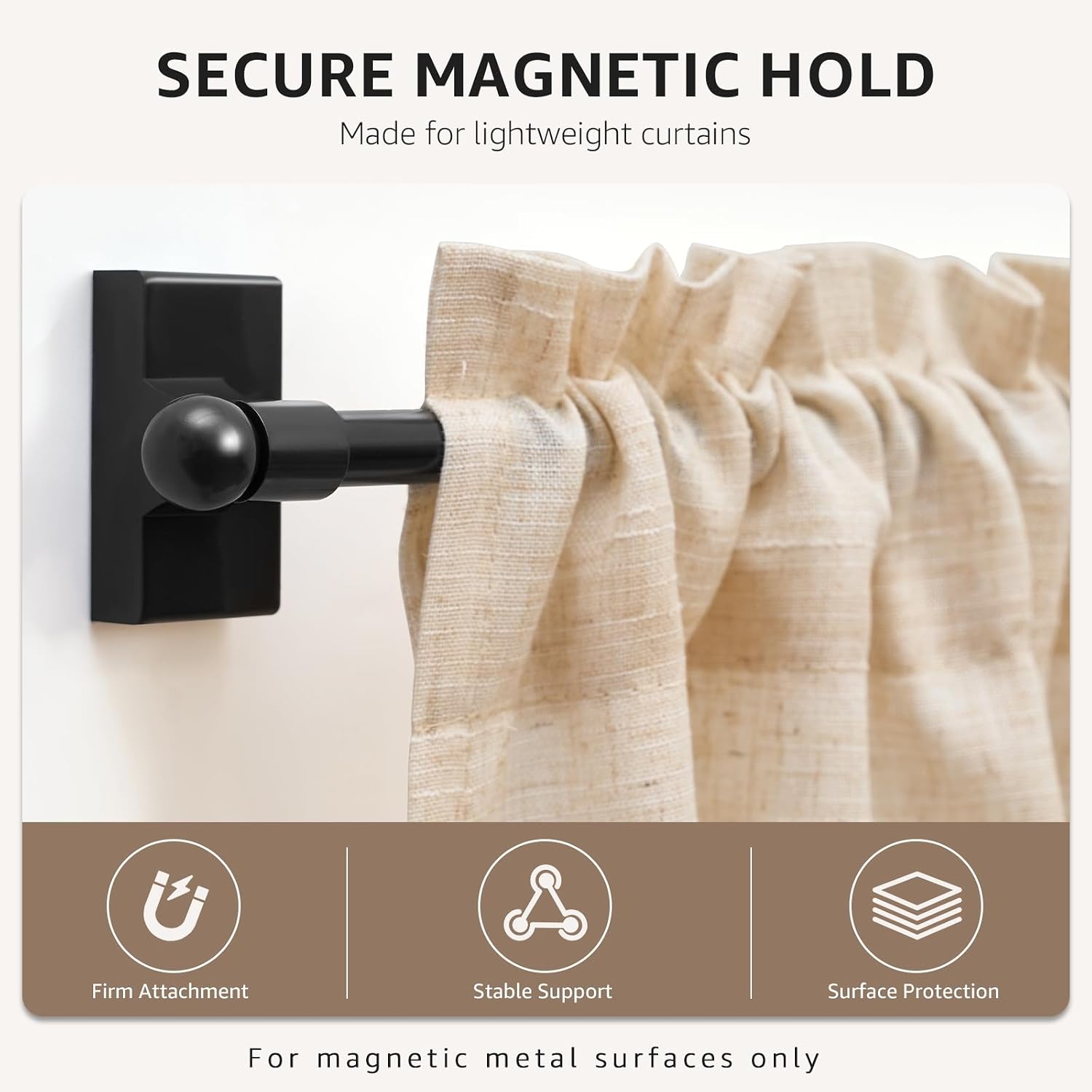 JINCHAN Magnetic Curtain Rods for Metal Doors 16-28 Inches 2 Pack Black