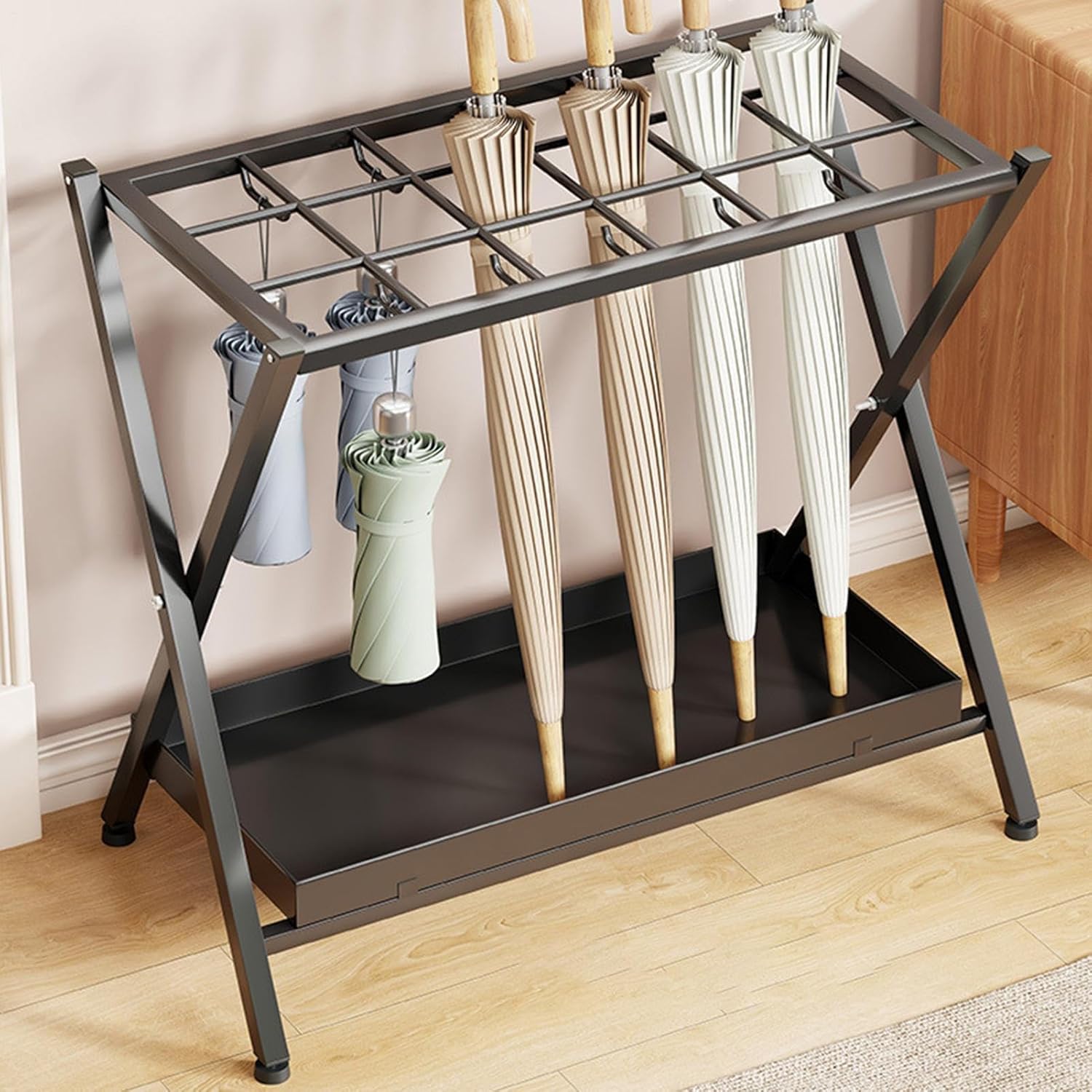 Multi-Position Umbrella Stand | Heavy-Duty Iron Umbrella Holder with Hooks for Home & Hotel | Versatile Display Support for Umbrellas