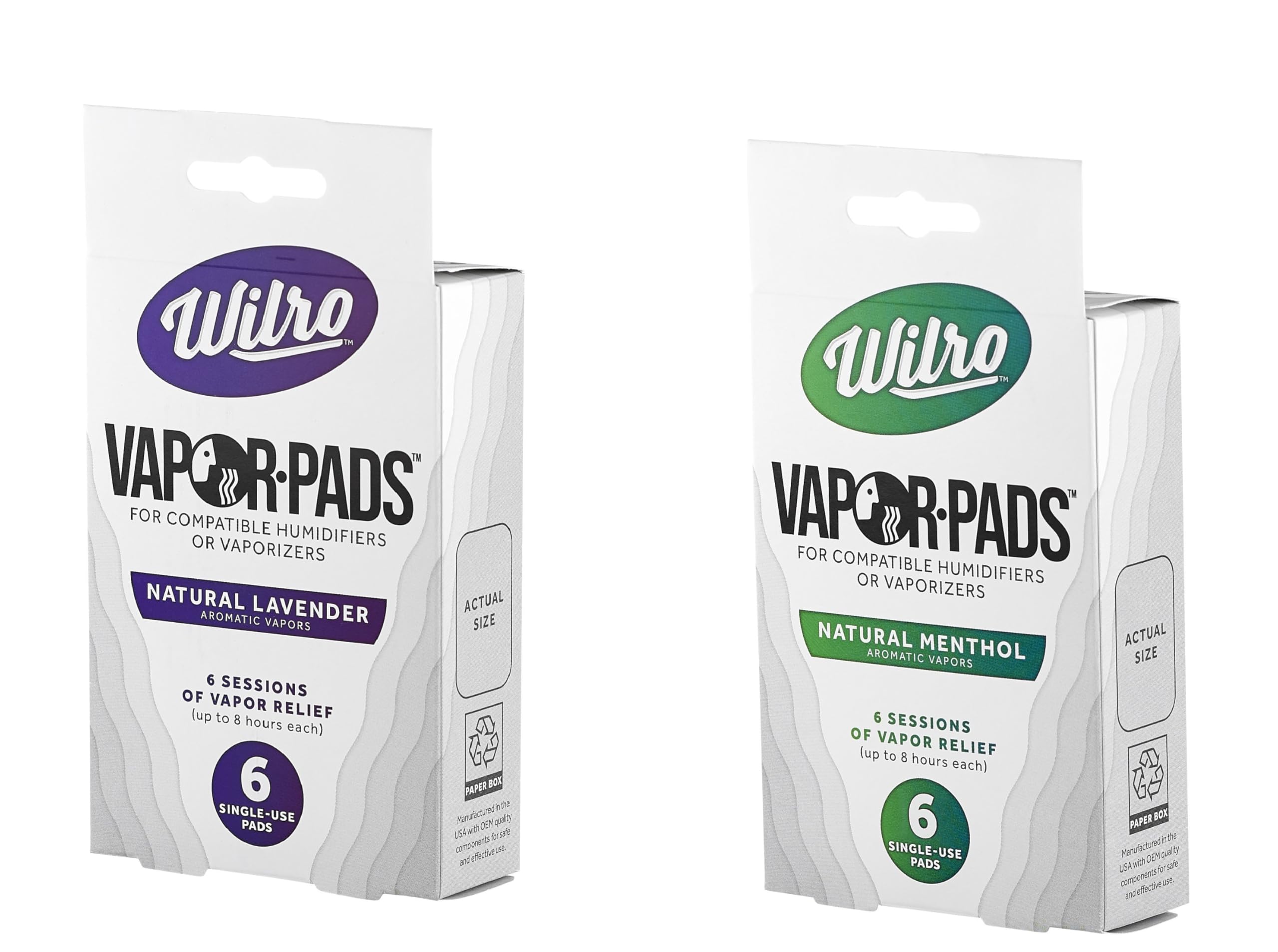 WilroSample 12-Pack Vapor Pads, 6 Menthol, 6 Lavender Refill Pads for Humidifiers, Vaporizers and Waterless Plug-Ins, Made in The USA