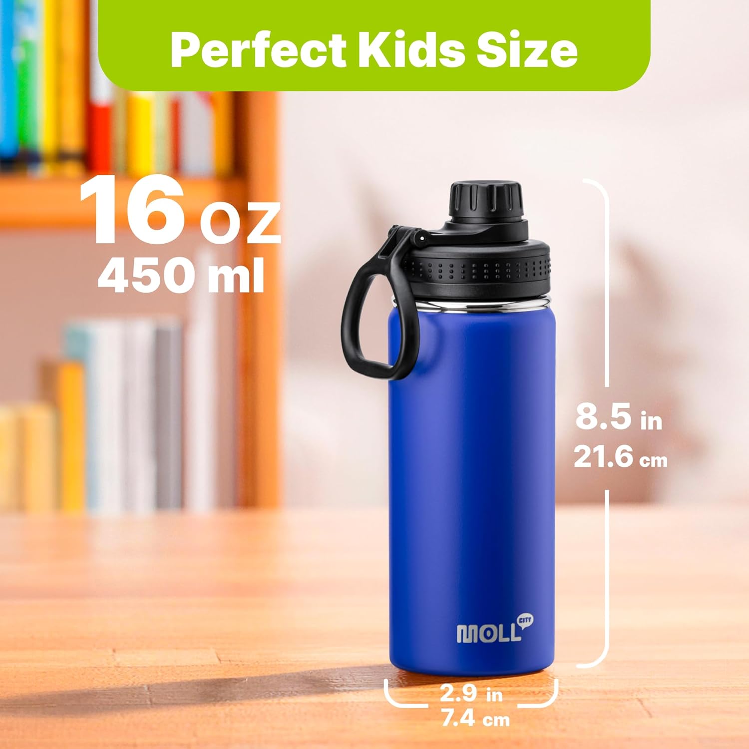 Kids Insulated Water Bottle with Spout Lid-16 oz Stainless Steel Vacuum Wide Mouth Sports Water Bottle for Back to School-Reusable Metal Leak Proof Travel Water Flask, BPA-Free(Navy) - Image 7