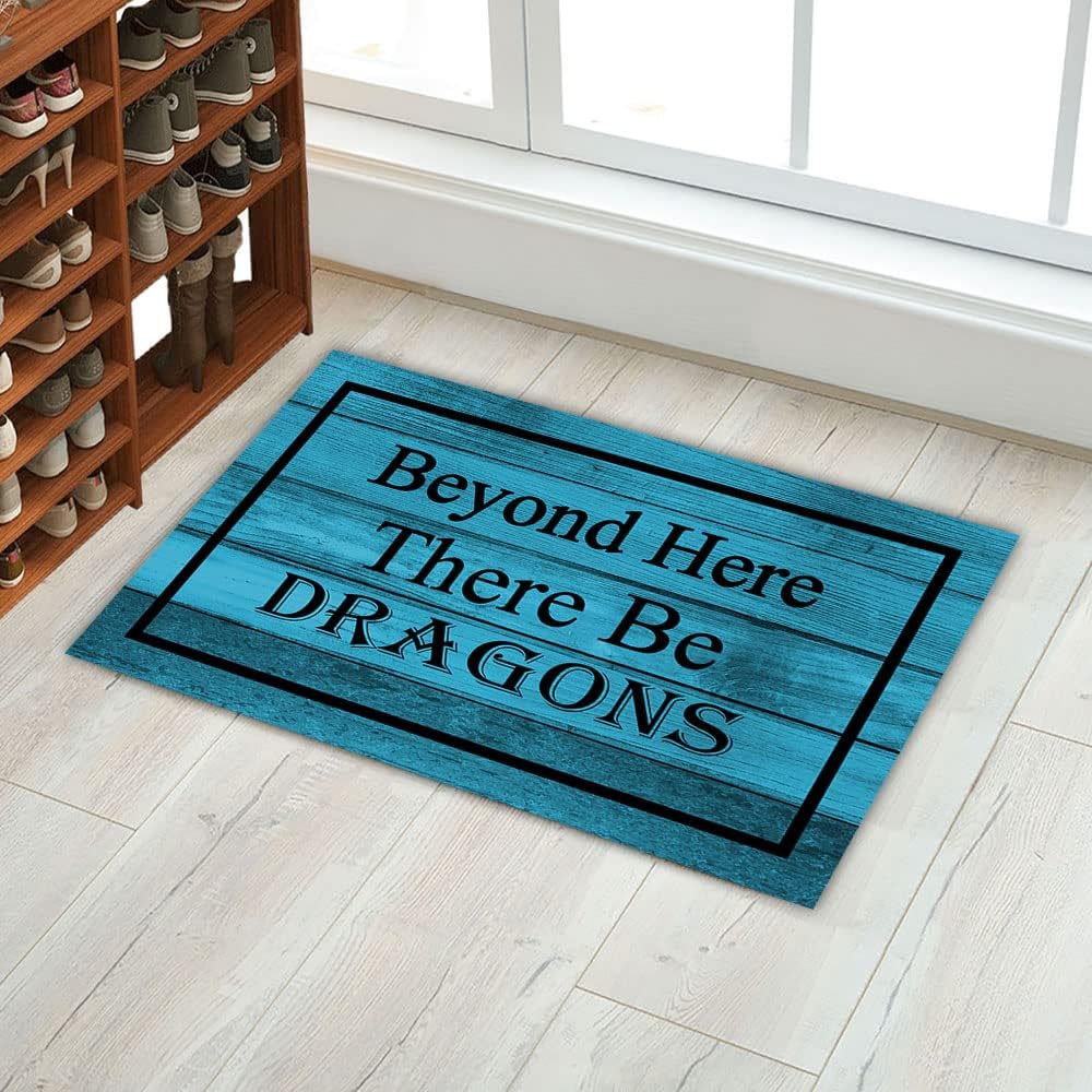 Welcome Door Mats Beyond Here There Be Dragons Doormat Funny Quotes Door Rugs Welcome Mats 23.6" x 15.7"