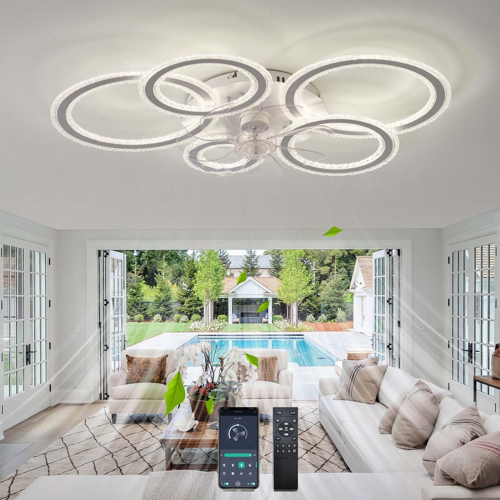 QINGYING Design Fan Light Ceiling with Memory Function, Ceiling Fans with Lamps Silent Reversible Led Dimmable Ceiling Fans with Lights and Remote Control for Living Room Bedroom, White