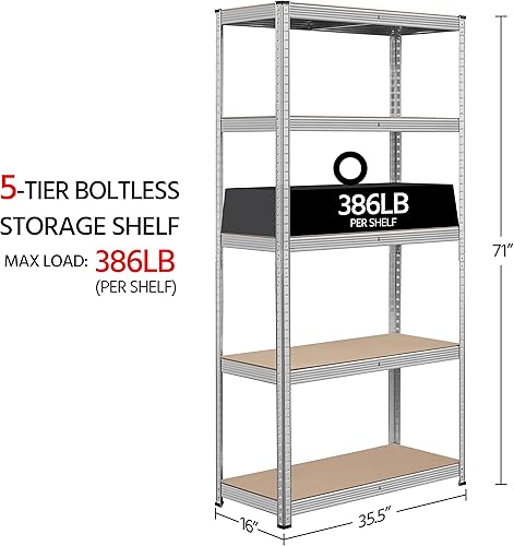 Miniatura 3 de Topeakmart 2 estantes utilitarios de 5 niveles, estantes de almacenamiento de metal, estantería de garaje, estantes de almacenamiento ajustables