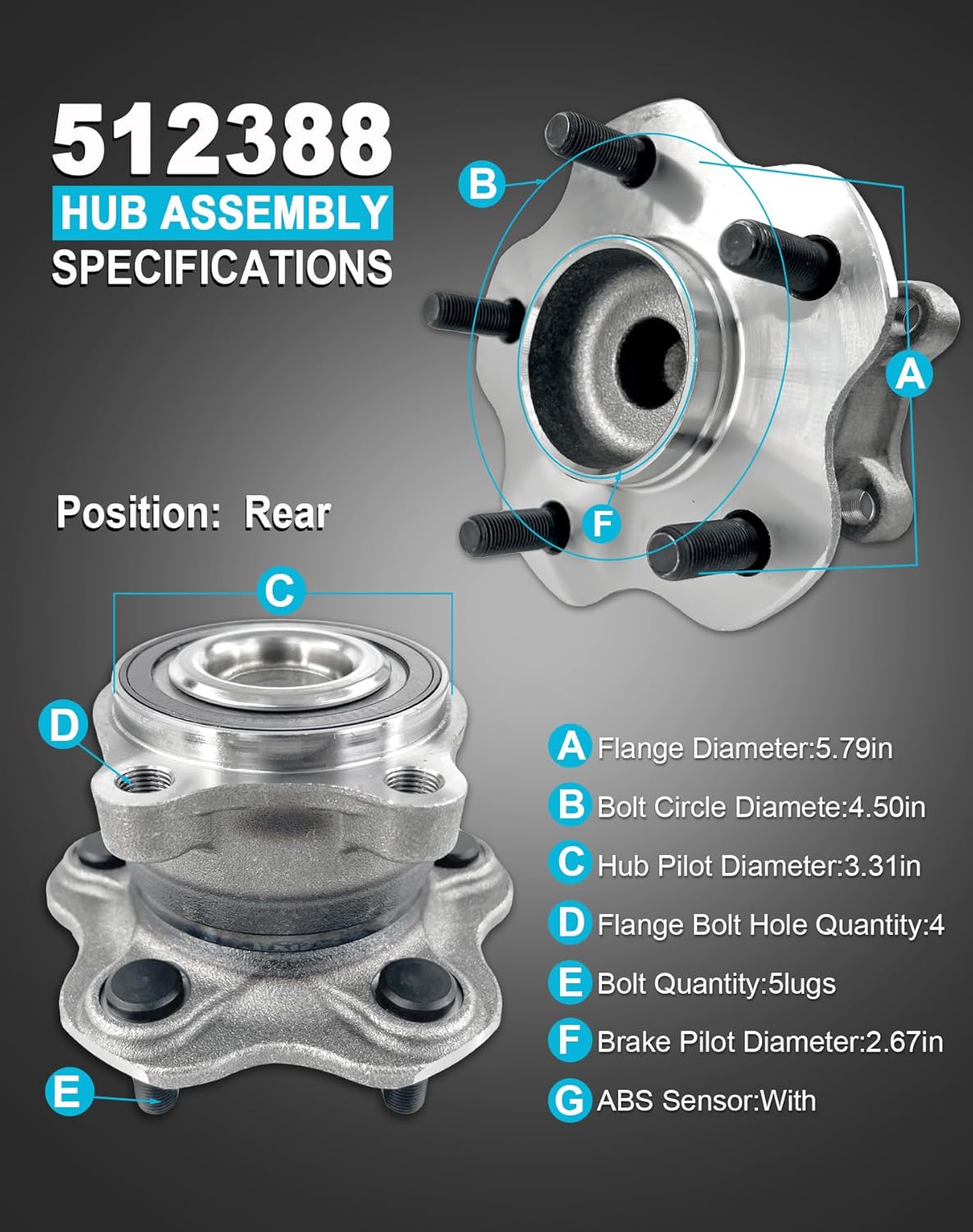 2 Pcs 512388 Rear Wheel Bearing Hub Assembly Compatible with Nissan Altima 2007-2018 Pathfinder 2013-2019 Maxima 09-19, Murano 2015-2019, for Infiniti JX35 2013, QX60 2014-2019, 5 Lugs Encoder ABS