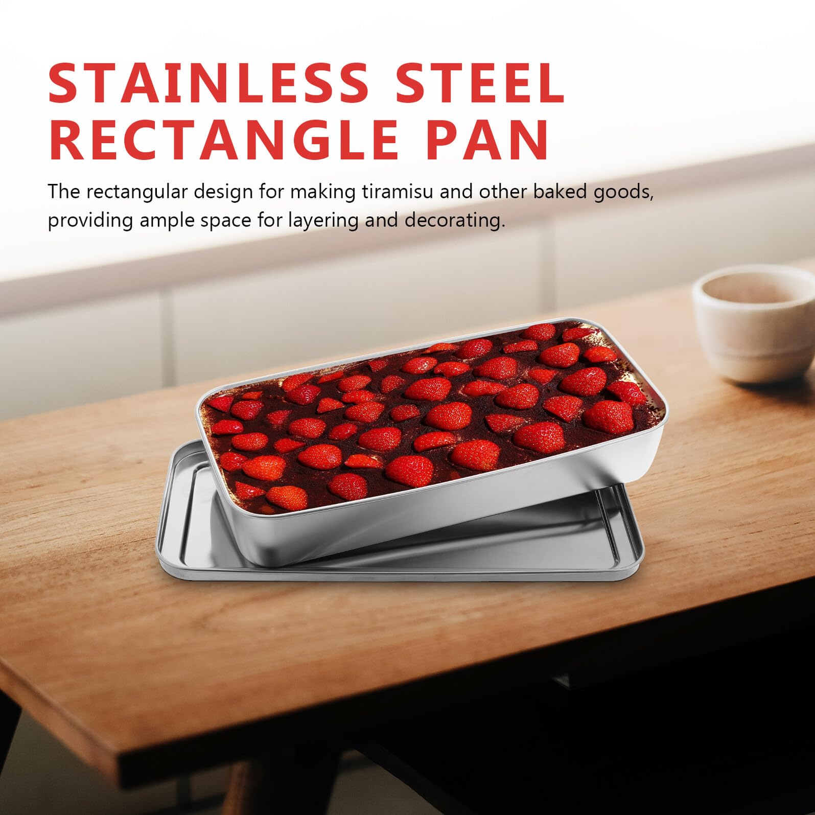BESPORTBLE Teglia Rettangolare in Acciaio Inossidabile 33X155X6 CM con Coperchio Contenitore per Dolci e Tiramisù Teglia da Forno Antiaderente per Cottura Conservazione e Servizio in
