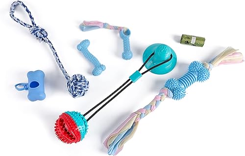 5 juguetes multifunción para perros masticadores agresivos, juguetes masticables para perros con juguetes de cuerda, juguete chirriante para