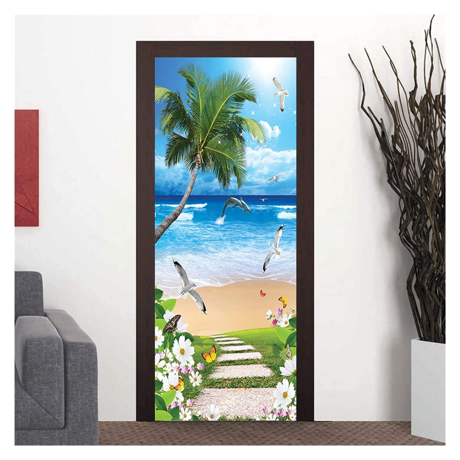 Sticker porte 3D cascade nature adhésif mural déco 85x215cm