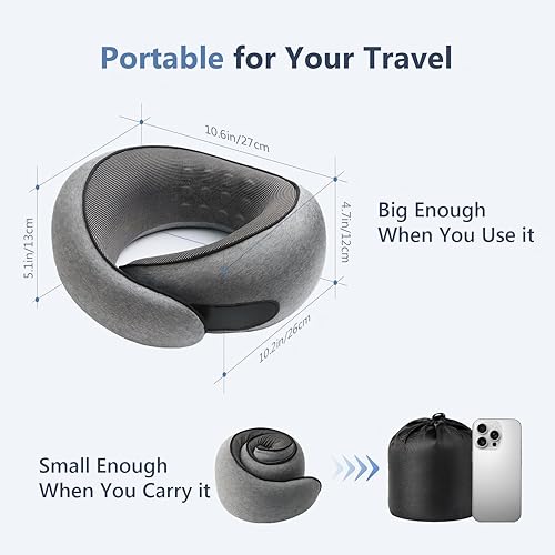 Advanced Memory Foam Neck Travel Pillow, Neck Pillow Airplane with Eye Mask & Ear Plugs, Designed for The Comfort of Travel & Office, Travel Pillow for Plane, Car, Home, Work, Dark Grey(Dark Grey)