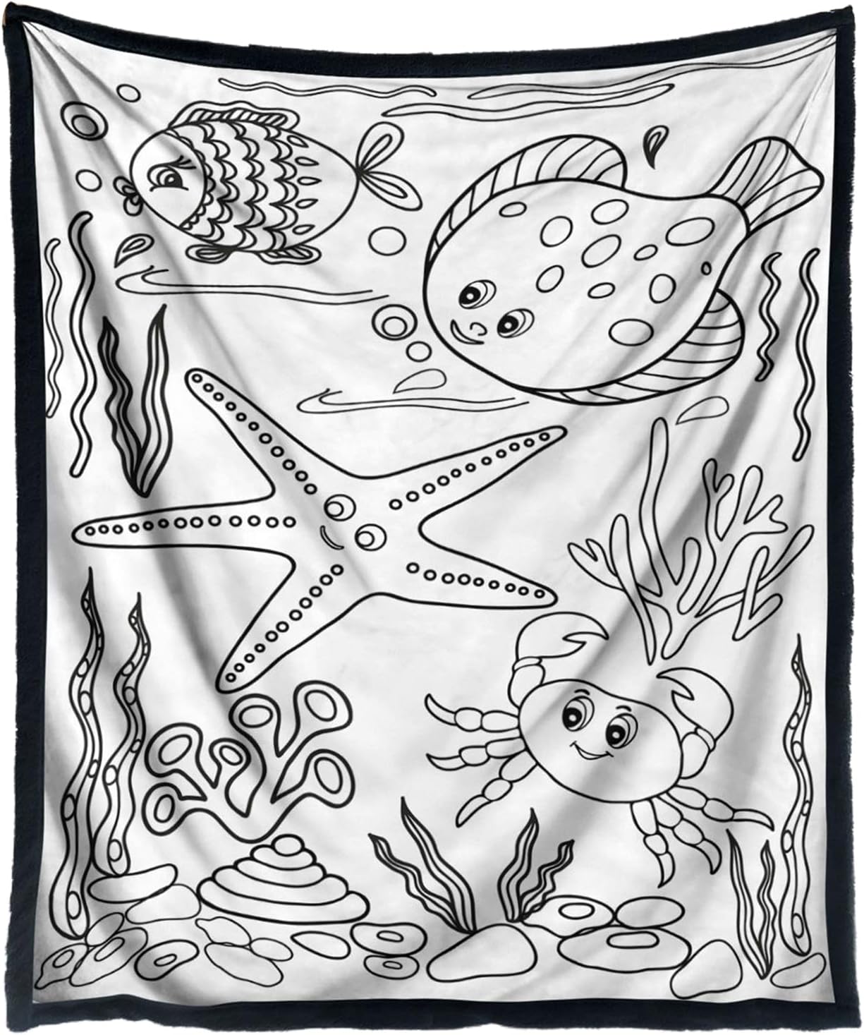 DIY Coloring Quilt, Marine Animal Blanket for Kids Adults Teens, Washable Polyester Fabric Fun Creative Blanket for Couch Bed Room Travel Home Winter Comfortable Soft DIY Quilt