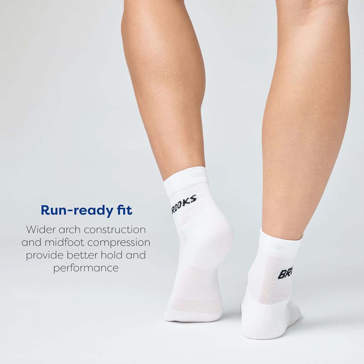 Brooks Run-In Quarter Sock 3-Pack, Quarter Length Cushioned Sweat Wicking Running Socks with Arch Support for Men & Women