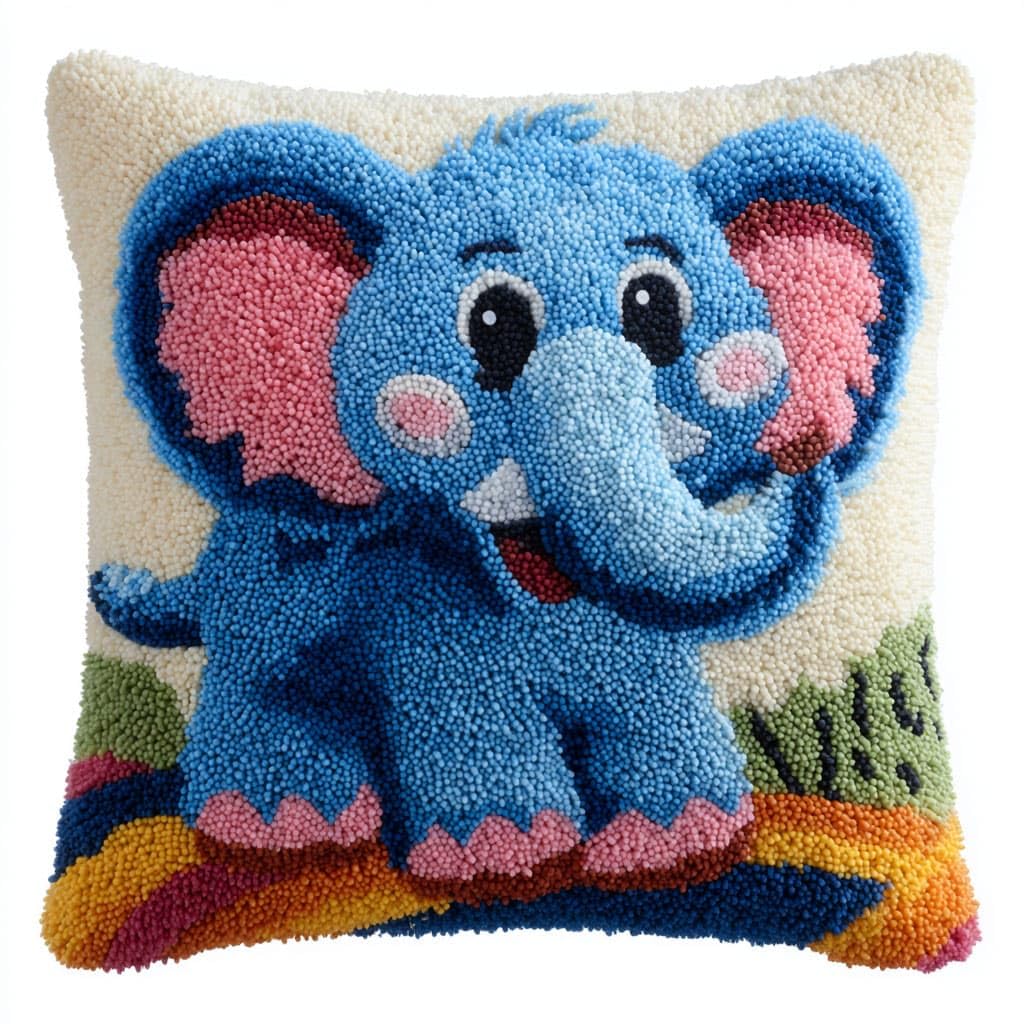 Henypt DIY Latch Hook Pillow Cover Kits Elephant
