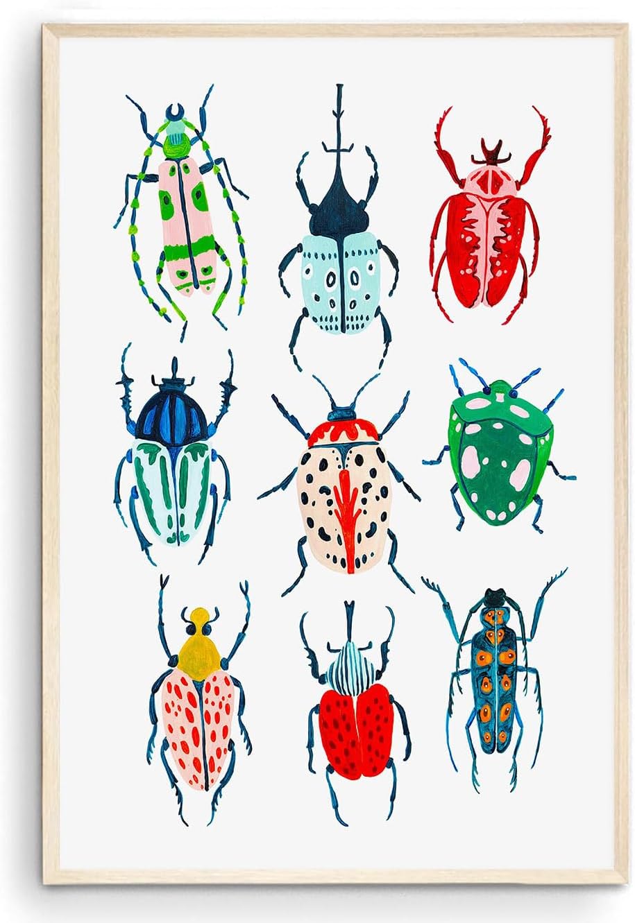 Nationcog Garden Beetle Wall Art, Insect Art, Kids Room Decor, Bugs Art, Woodland Nursery, Gift for Her (Unframed) (16x24)