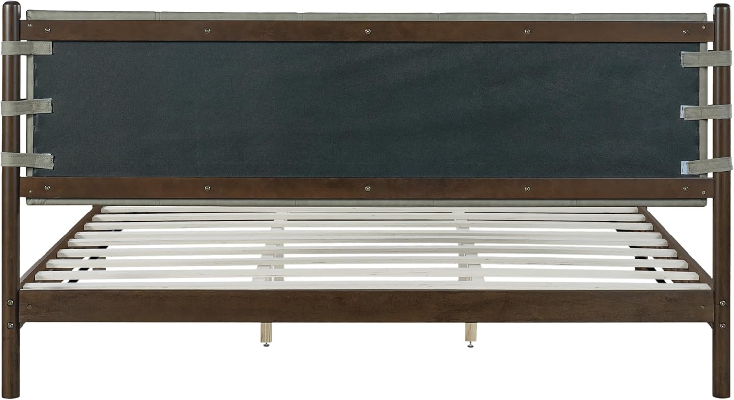 Premium Rubber Wood Platform Bed Frames, King Size Bed Frame with Headboard Included, Mid Century Modern Beds, Walnut+Light Grey