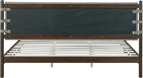 Miniatura 14 de Bastidores de cama de plataforma de madera de goma de alta calidad, marco de cama tamaño Queen con cabecero incluido, camas modernas de mediados de