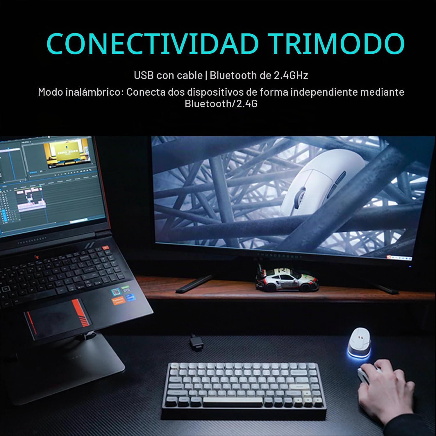 Thunderobot ML903 4K Ratón Gaming Inalámbrico con Base de Carga RGB, Sensor Óptico de 26,000 dpi, Batería de Larga Duración, Mouse Gaming Inalámbrico para PC, Mac