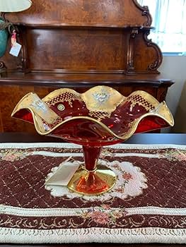 Amazon.co.jp: ヴェネチアングラス コンポート レッド＆ゴールド