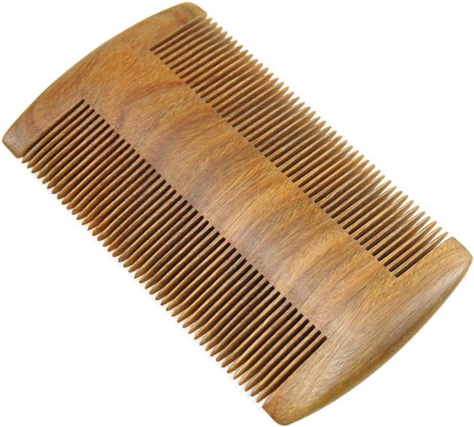 Beard Comb,Handmade Natural green sandalwood mustache comb Natural Fragrance no Static Not easily deformed wood close Fine Hair Brush
