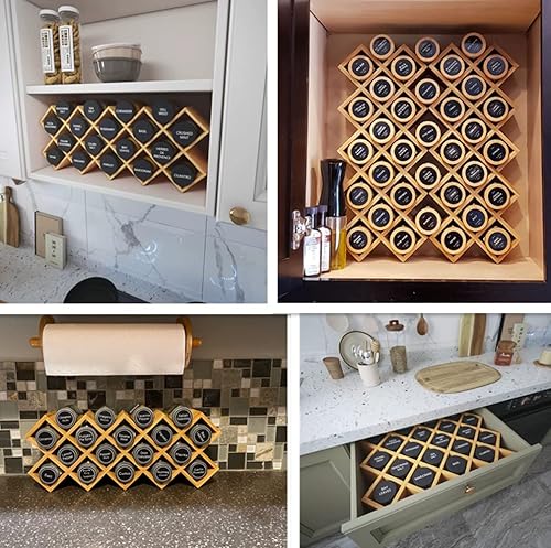 Miniatura 3 de Organizador de especias de bambú cruzado para gabinete, estante de madera para condimentos, soporte para especias, torre de almacenamiento de