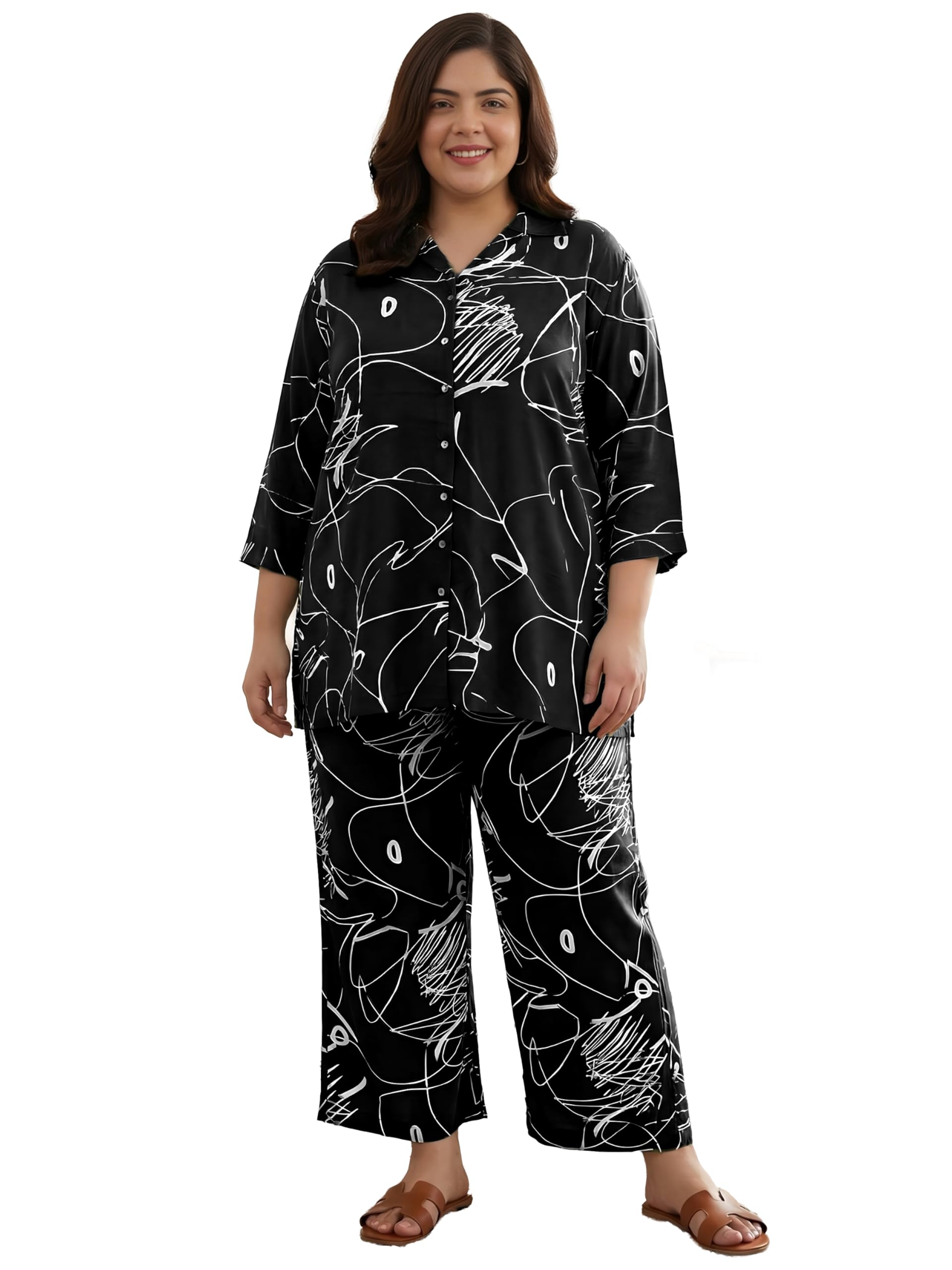indietoga Women Plus Size Scribble Print Rayon Pyjama Set (XL to 7XL)-picture-39