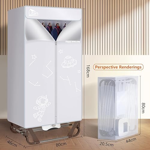 Miniatura 5 de Uten Secadora de ropa, secadora de ropa eléctrica de 1500 W con temporizador, armario de secado de ropa de 2 niveles, estante de secado de ropa