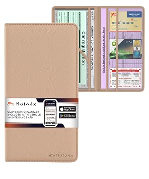 Premium Leather Magnetic Shut Car Registration Insurance Card Holder Glove Box Organizer for License Cards Documents Beige