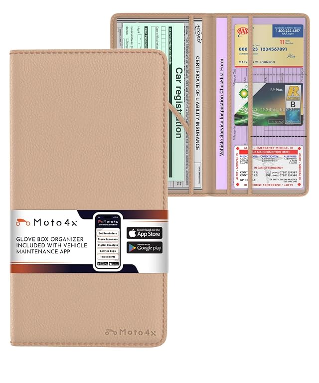 Premium Leather Magnetic Shut Car Registration Insurance Card Holder Glove Box Organizer for License Cards Documents Beige