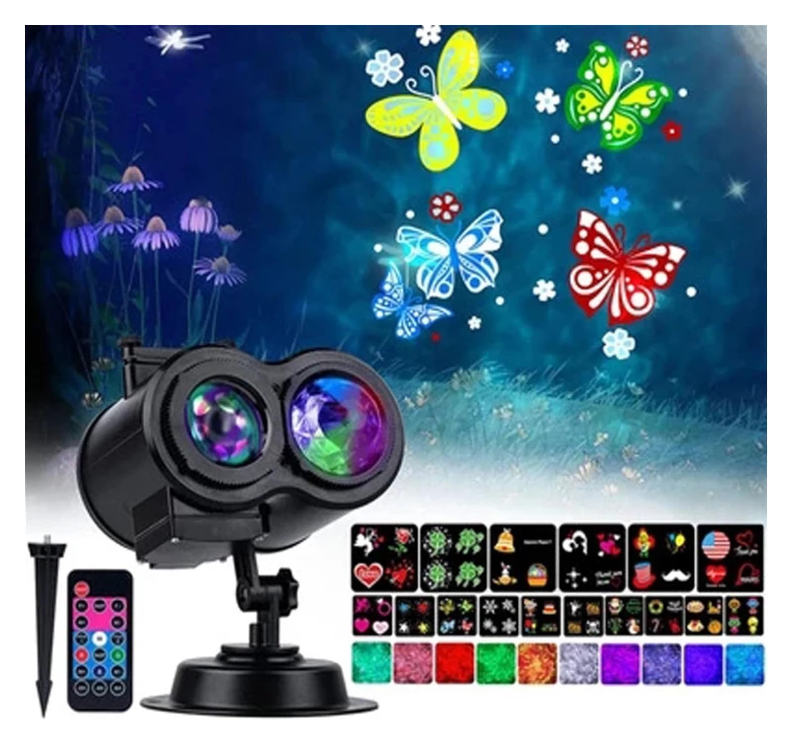 Lampe projecteur LED à Double cylindre avec motif d'eau, 16 motifs, décoration de nouvel an et de noël, lumières de cartes lumineuses, Halloween et noël