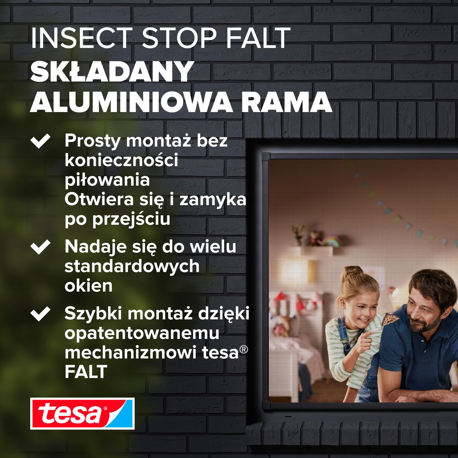 tesa INSECT STOP FALT Aluminum Frame for Windows - składana aluminiowa rama, siatka z regulacją teleskopową - 80 x 80 cm do 140 x 140 cm - antracyt
