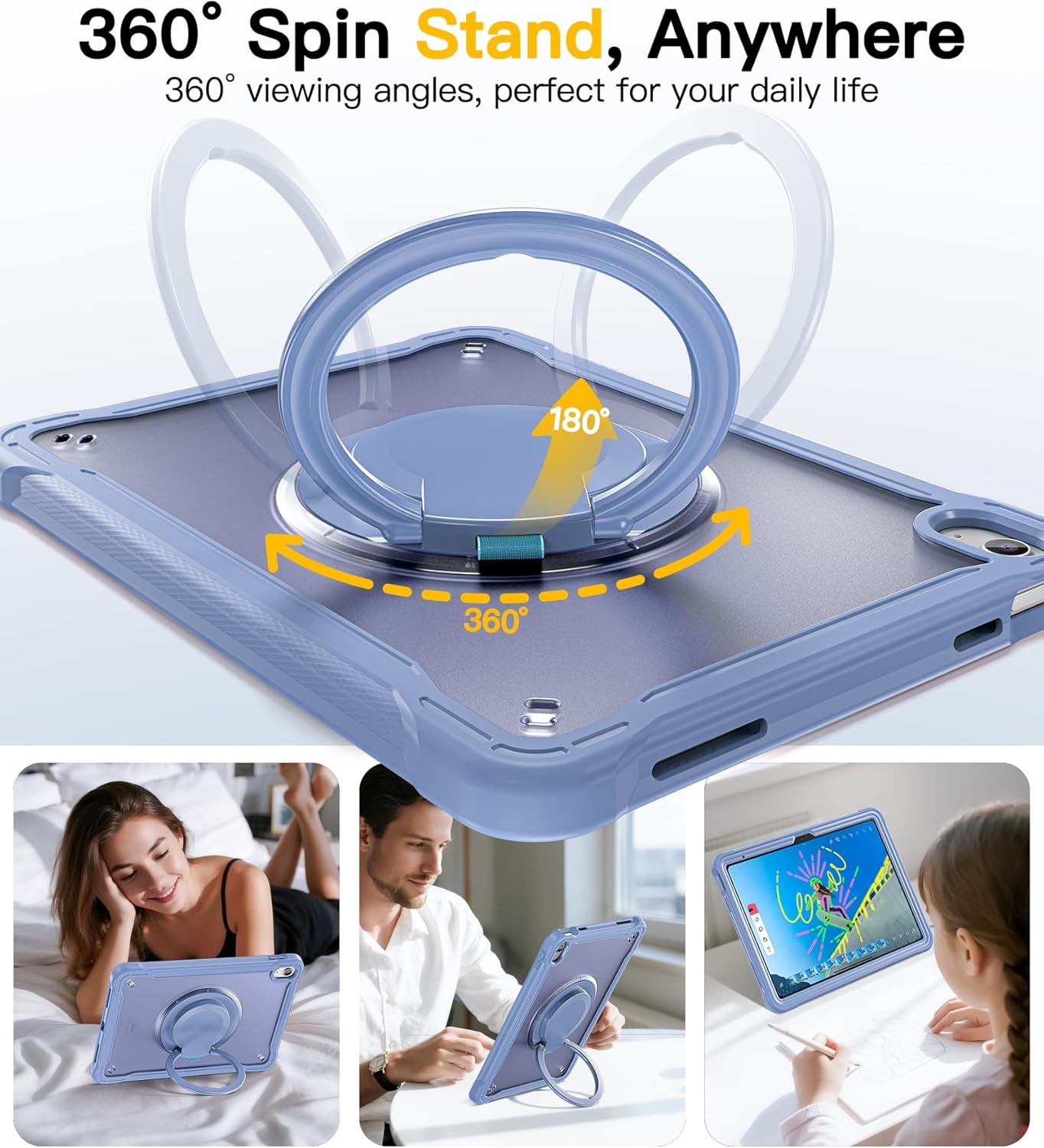 BRAECN for iPad (A16) 11th/10th Generation Case 11 inch 2025/10.9'' 2022 Handle Protective Cover 360 Rotating Ring Stand, Shockproof Dropproof Case for Kids Kickstand & Pencil Holder & Shoulder Strap