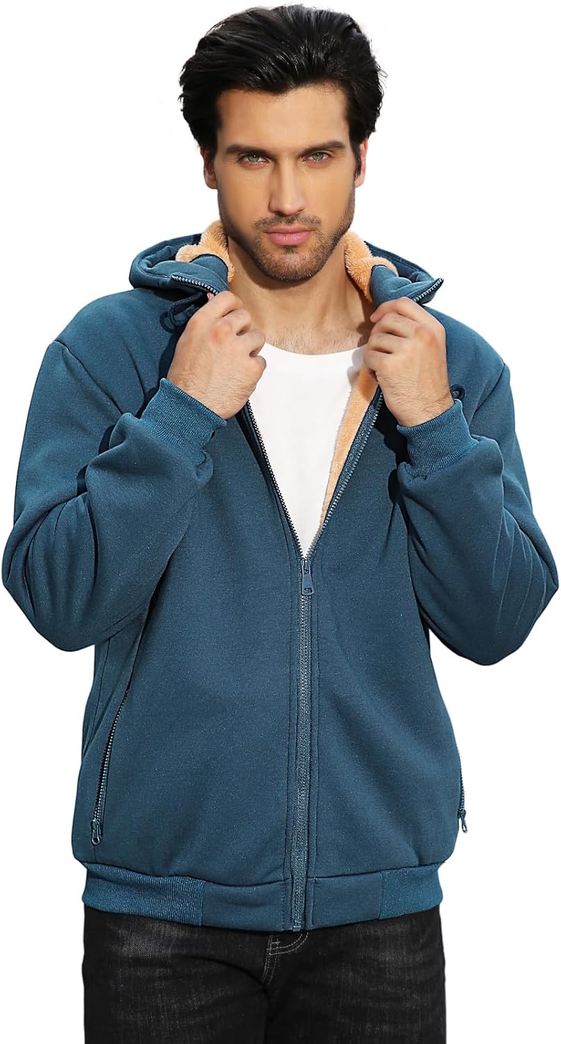 Men's Fleece Hoodie Winter Zip Up Sweatshirt Sherpa Lined Jacket Heavyweight Hoodies Pullover Warm Coat Hooded - Image 2