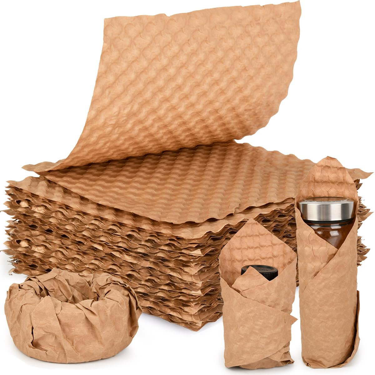 CENBEN 98 Sheets Honeycomb Packing Paper Cushioning Wrap, 29x30cm Bubble Paper Wrap, Packing Materials for Storing Delicate Items Moving Shipping, Alternative to Plastic Bubble Filler