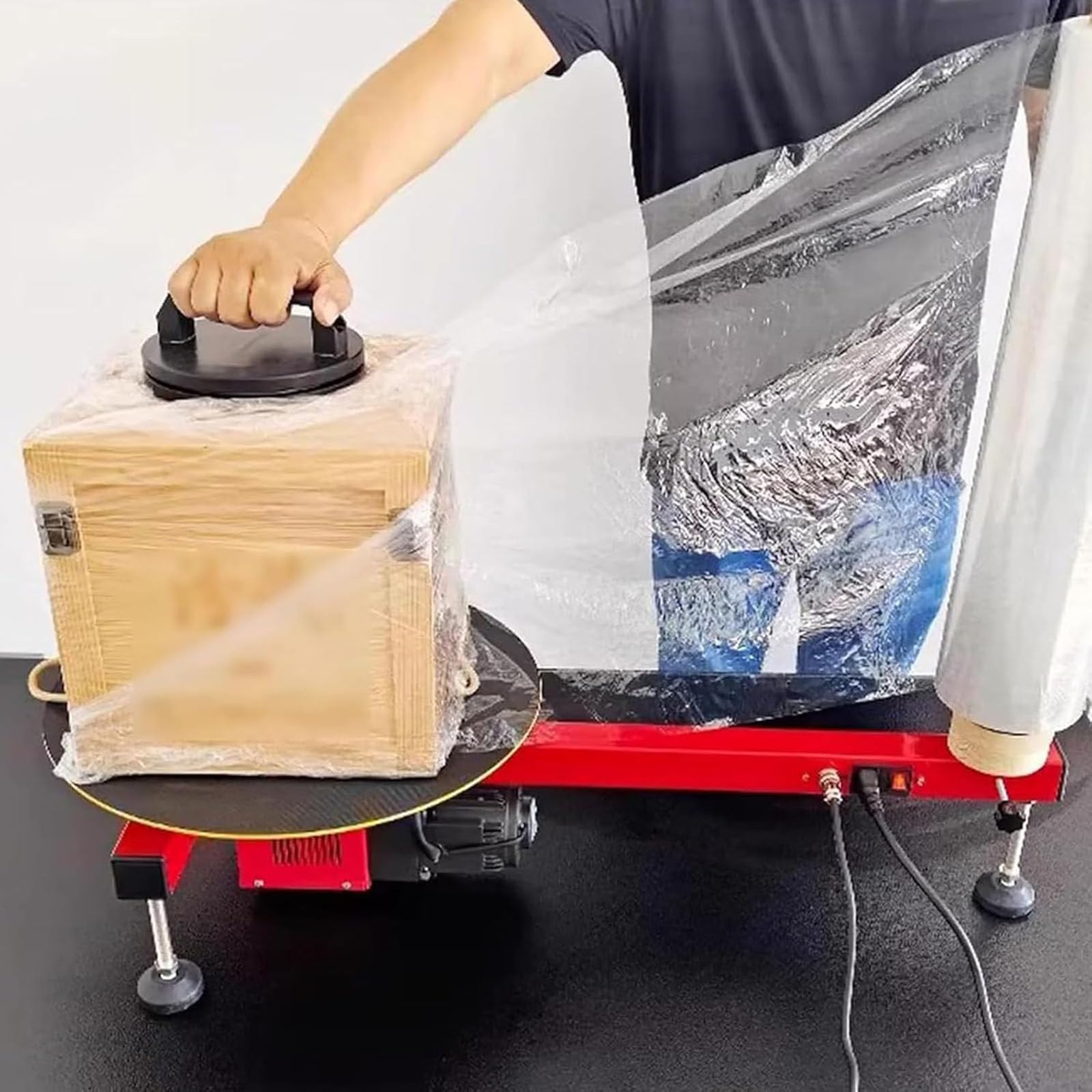 Máquina Envolvedora Eléctrica con Film Estirable | dispensador de film estirable para palés, envolvedora de cartón de sobremesa, velocidad 30 RPM