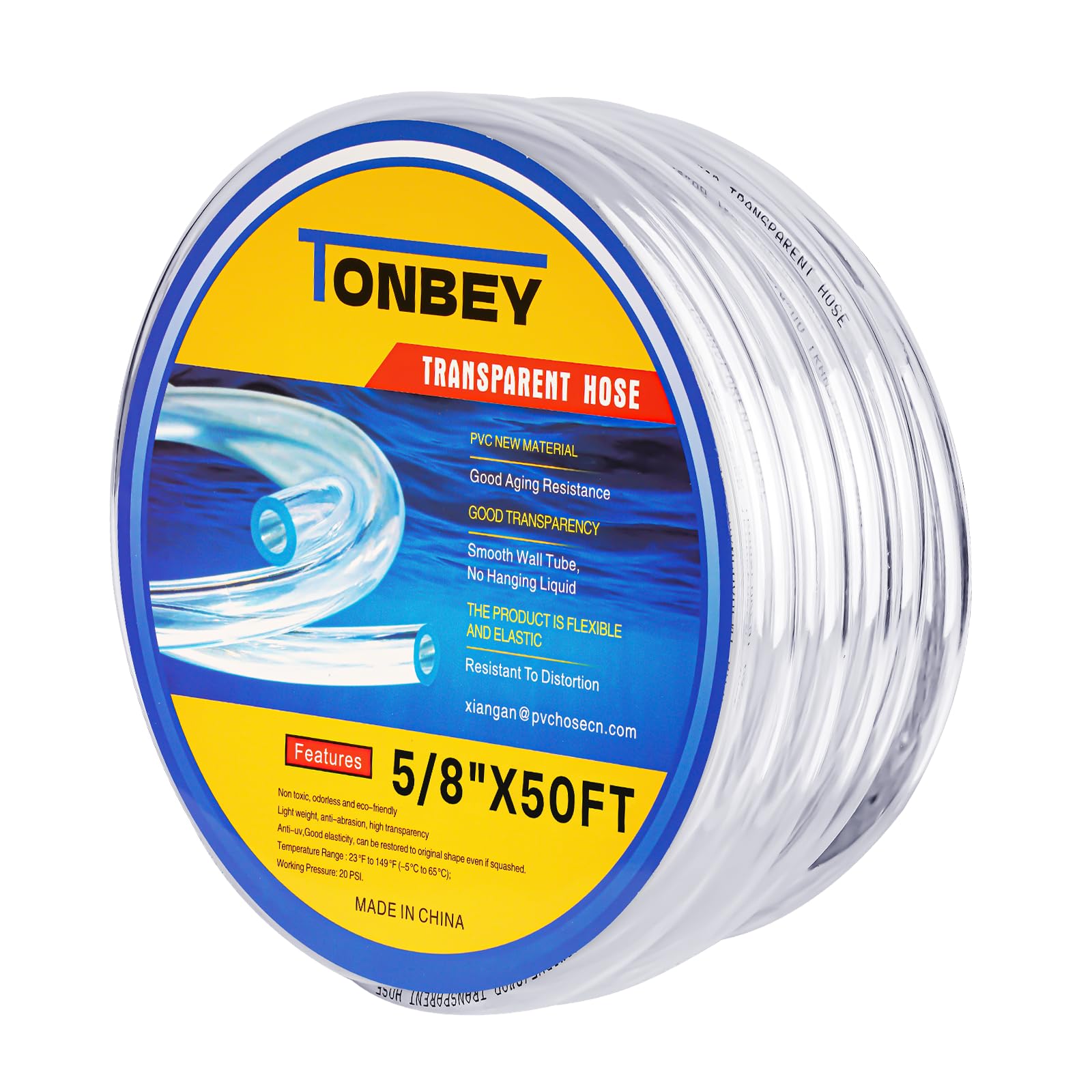TONBEY 5/8"I.D x 13/16"O.D, 50 Feet Clear Vinyl Tubing PVC Tubing, Flexible Plastic Tube, High Temp Pure Silicone Hose for Home Brewing, Beer Line,