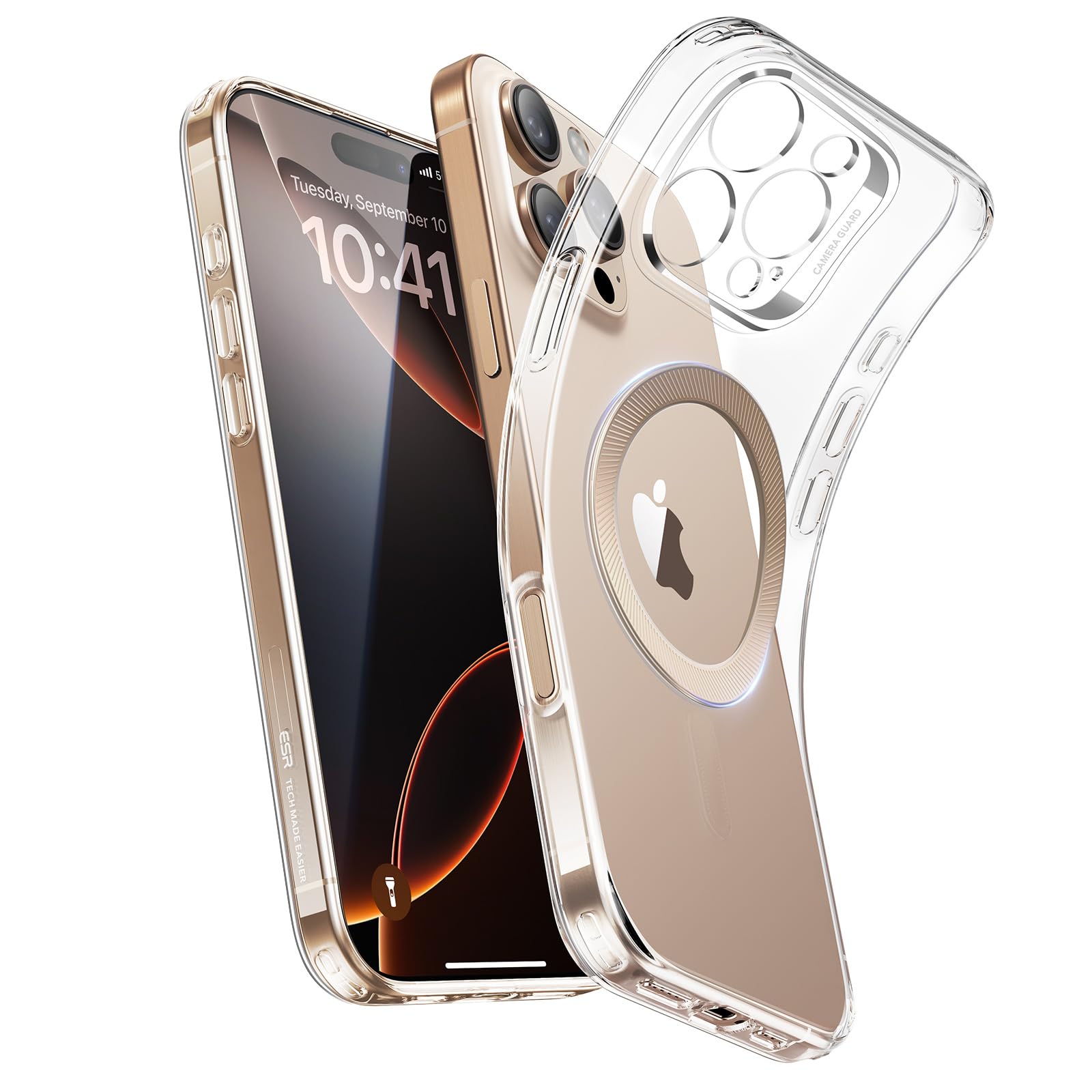 【究極薄型・軽量】ESR iPhone 16 Pro Max ケース MagSafe対応 カメラ保護 いphone16promax ケース 耐衝撃薄型カバー 黄ばみ防止 耐傷性 いphone16pro max 専用マグネットスマホケース Zeroシリーズ クリア_ゴールド