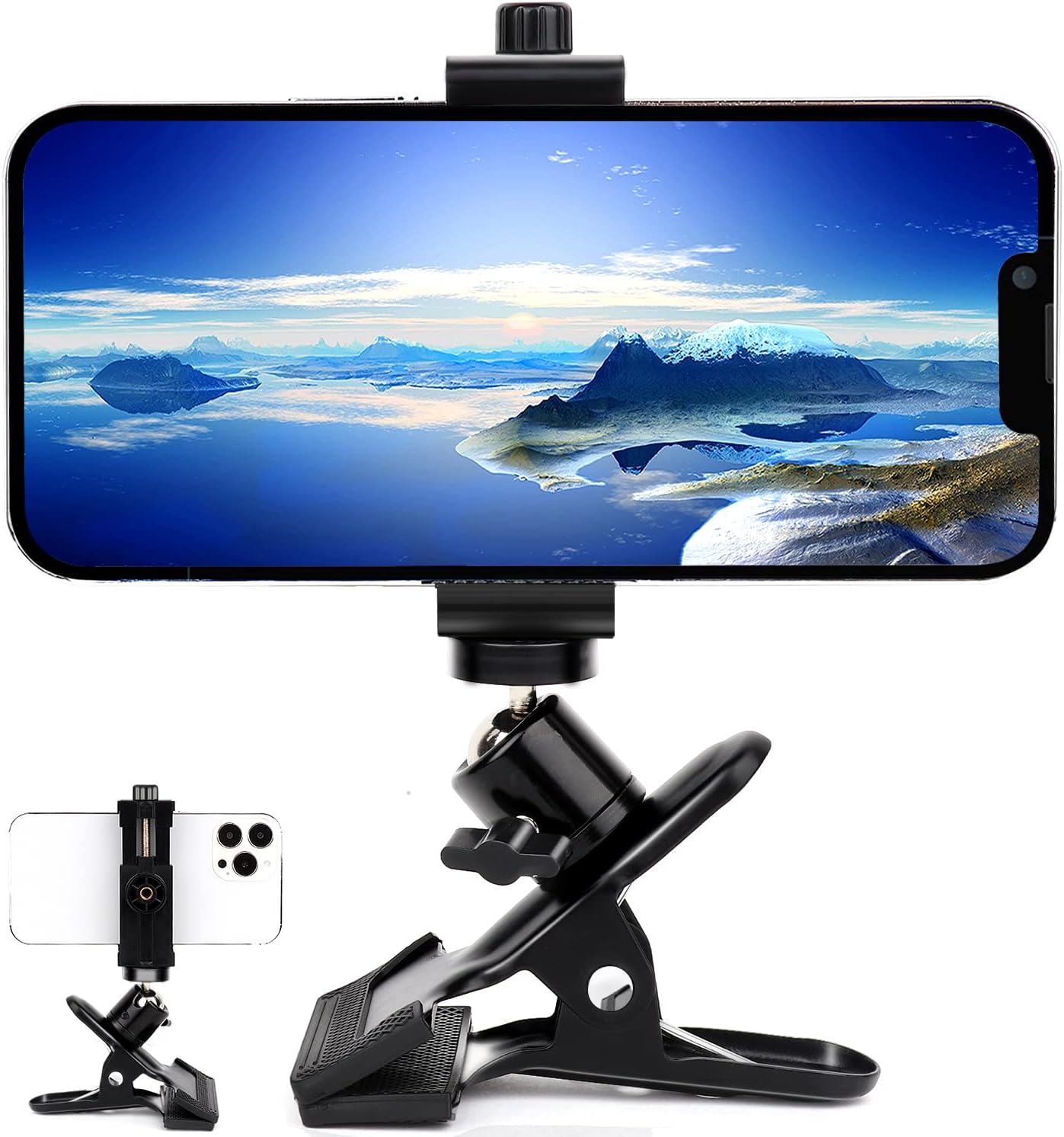 MippkoClip Clamp Phone Holder for Desk,Table,Glass Door,Baby Stroller,Music Stand,Compatible with 3.5~7.5 inch iPhone/Nexus/HTC/LG/HuaWei/Smart Phones,360°Adjustment Mount No Any Tools Drilling