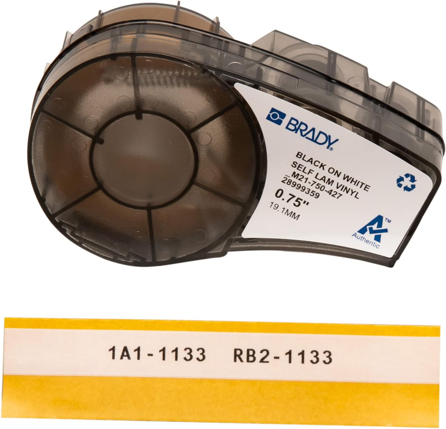 Brady Self-Laminating Vinyl Label Tape for Label Printer M211 & M210 - Self Adhesive Vinyl Printer Labels - Cable Management - Black on White, Transparent (19.05mm x 4.30m) - M21-750-427