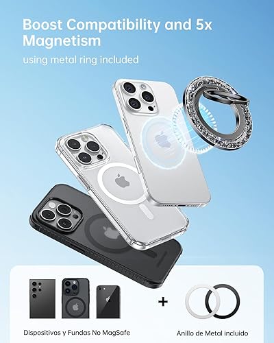 Miniatura 8 de SYNCWIRE Soporte magnético para anillo de teléfono MagSafe - Soporte de agarre de teléfono con purpurina con anillo de dedo de rotación de 360,
