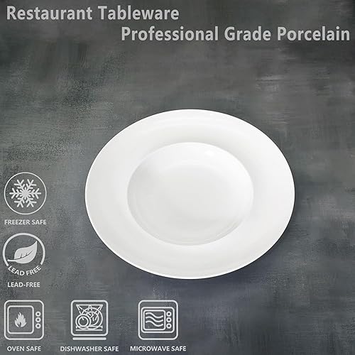 Miniatura 3 de Platos de pasta con borde de 12 onzas, juego de 4 tazones de sopa para pasta, plato blanco poco profundo, cuenco de sopa de cerámica de borde ancho,