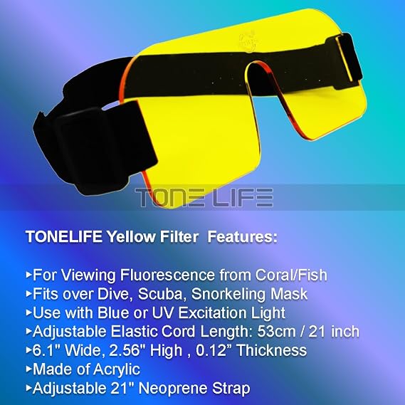 Nightsea Mask Filter Underwater Flouro Dive Accessory Fluorodiving Yellow Barrier Filter for Mask Yellow Color Filter with Elastic Strap for Diving Mask - Fluoro Diving Blue Video Lights