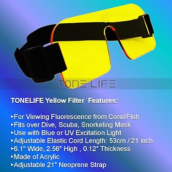 Nightsea Mask Filter Underwater Flouro Dive Accessory Fluorodiving Yellow Barrier Filter for Mask Yellow Color Filter with Elastic Strap for Diving Mask - Fluoro Diving Blue Video Lights