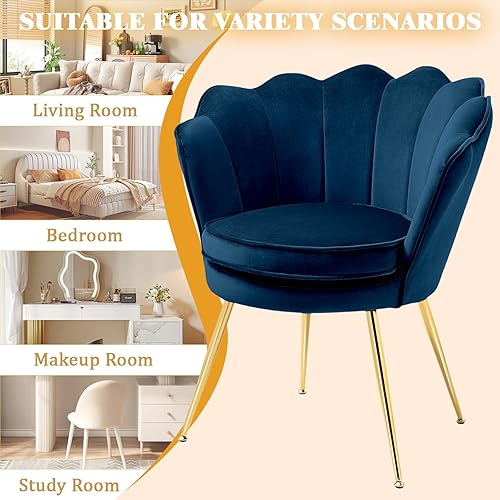 Miniatura 5 de Juego de 2 sillas decorativas para sala de estar, silla de tocador de terciopelo tapizada para habitación de maquillaje con respaldo, patas de metal