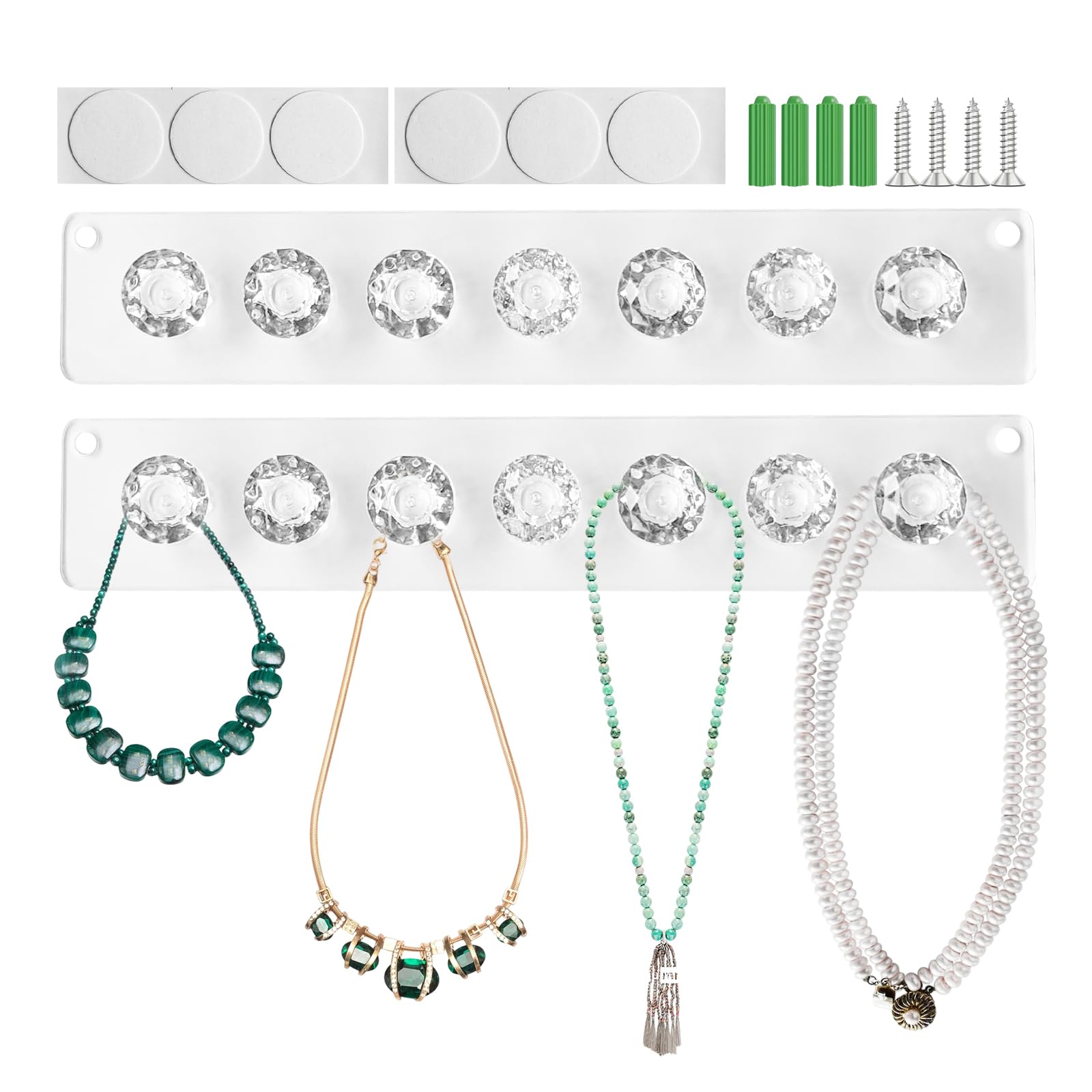 TAGMEIU 2 PCS Wall Mounted Necklace Holder, Jewellery Organiser for Necklaces, Bracelets, and Rings, Jewelry Display Hanger Stands