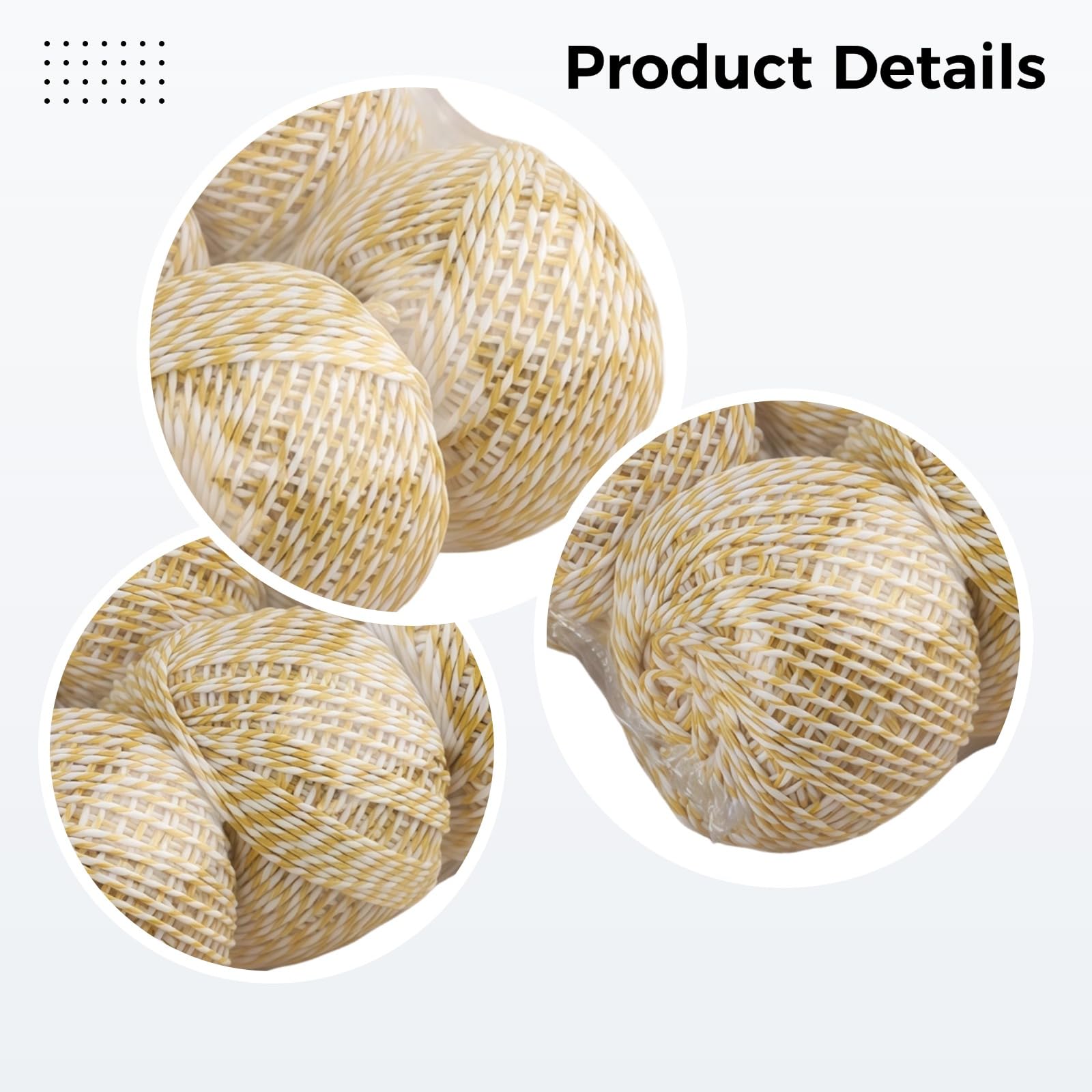 10 pelotes de Ficelle en Coton pour Emballage, Corde Jaune et Blanche de 0,15 cm, adaptée au Contact avec Les Aliments pour Cuisine, Cadeaux, Loisirs créatifs, Boules décoratives pour Bols