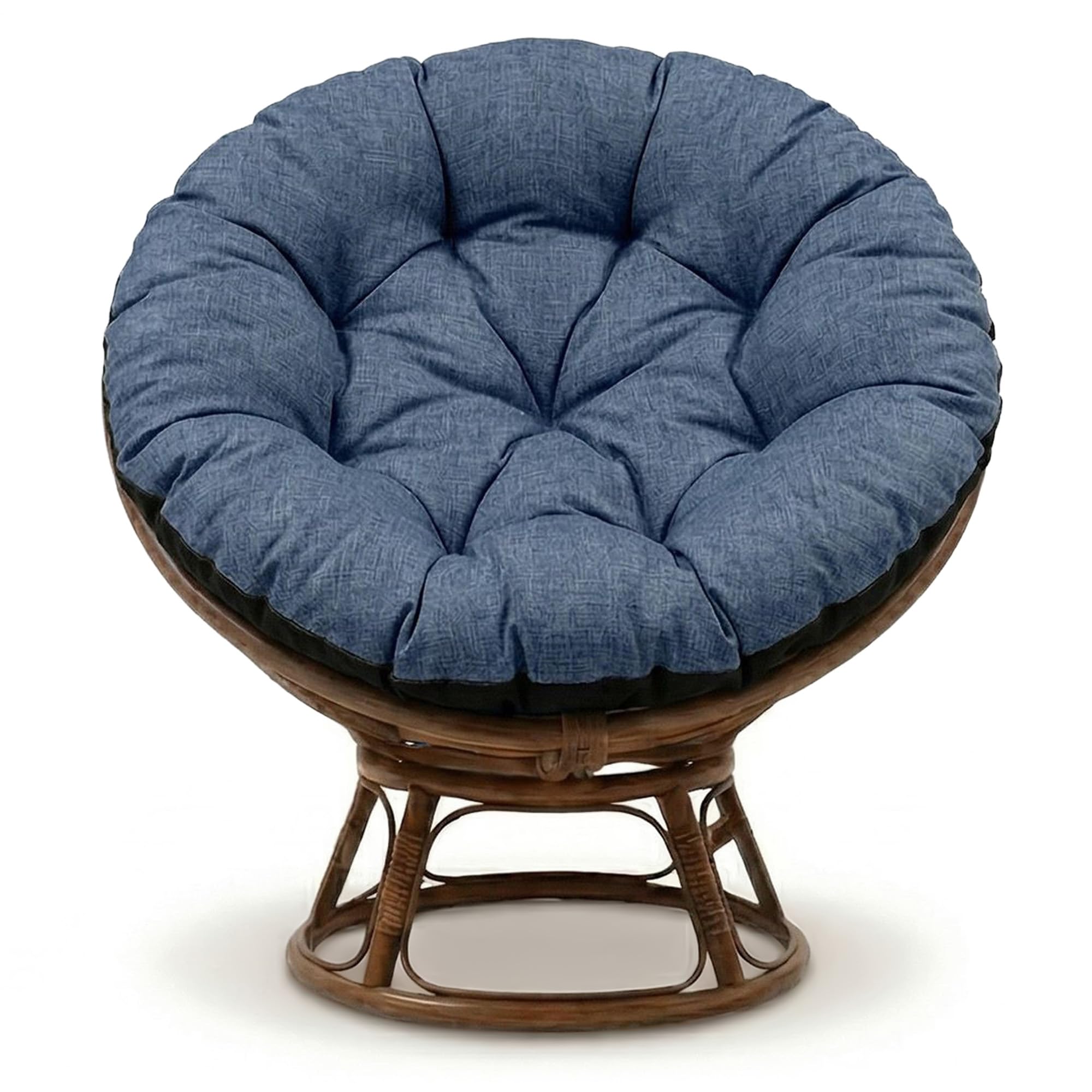 Amazinggirl Cuscini rotondi per sedia rattan e poltrona sospesa 110 cm - Cuscino poltrone da giardino sedie per dondolo rotondo enterno e interno Blu jeans lino ecologico
