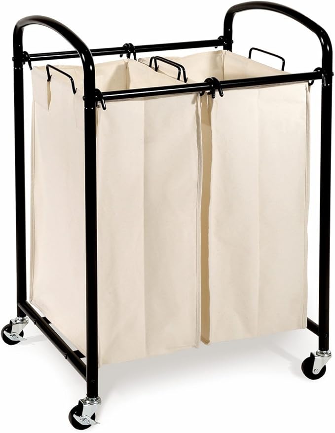 Seville Classics Mobile Double Bag Compact Laundry Hamper Sorter Cart