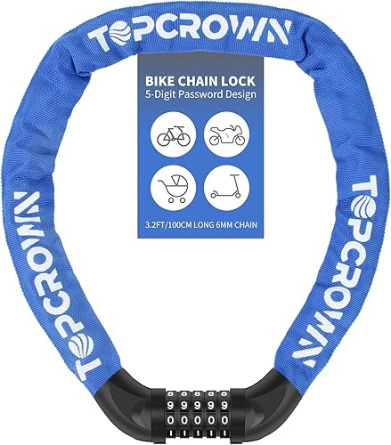 Candado de cadena de bicicleta de 3.2 pies de largo, alta seguridad, resistente, antirrobo, combinación de 5 dígitos, cerradura de bicicleta sin