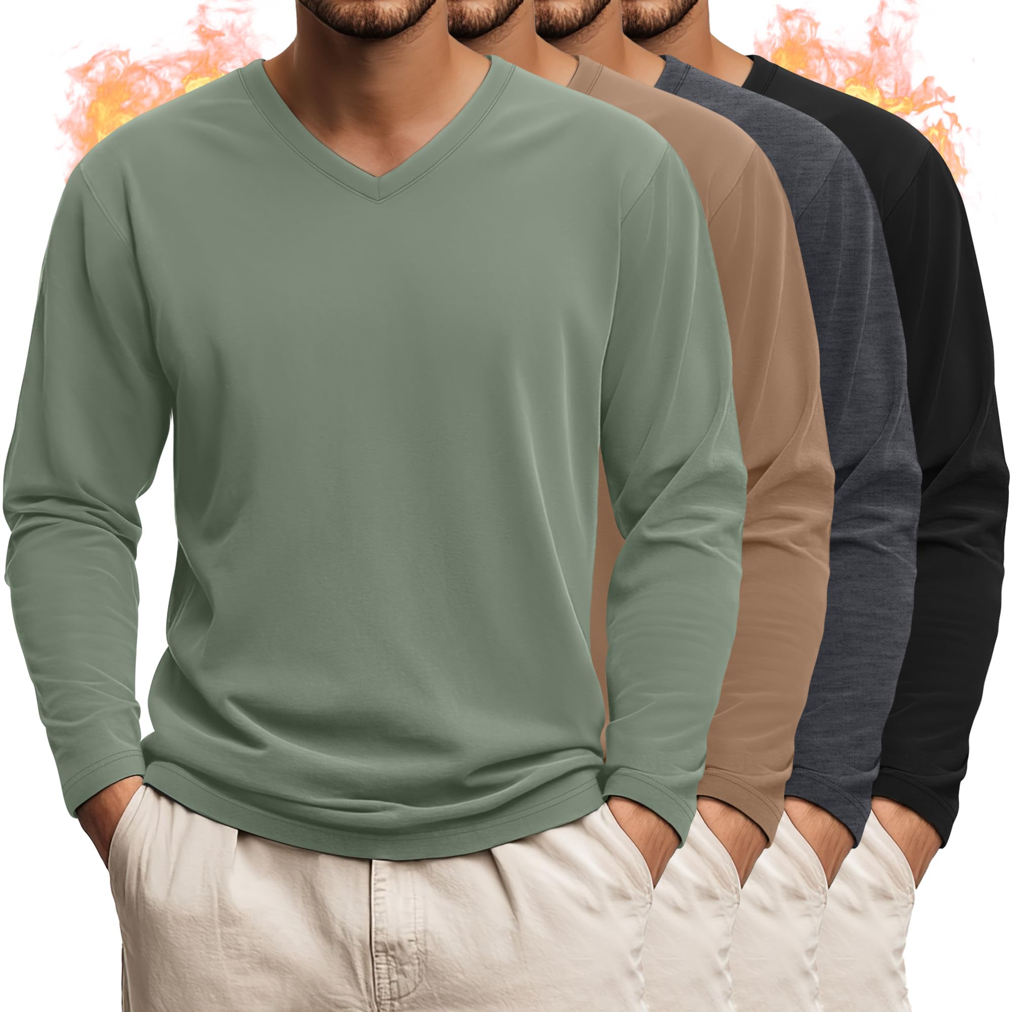Evervibe 4 Pack Men's Big and Tall Thermal Shirts Fleece V Neck