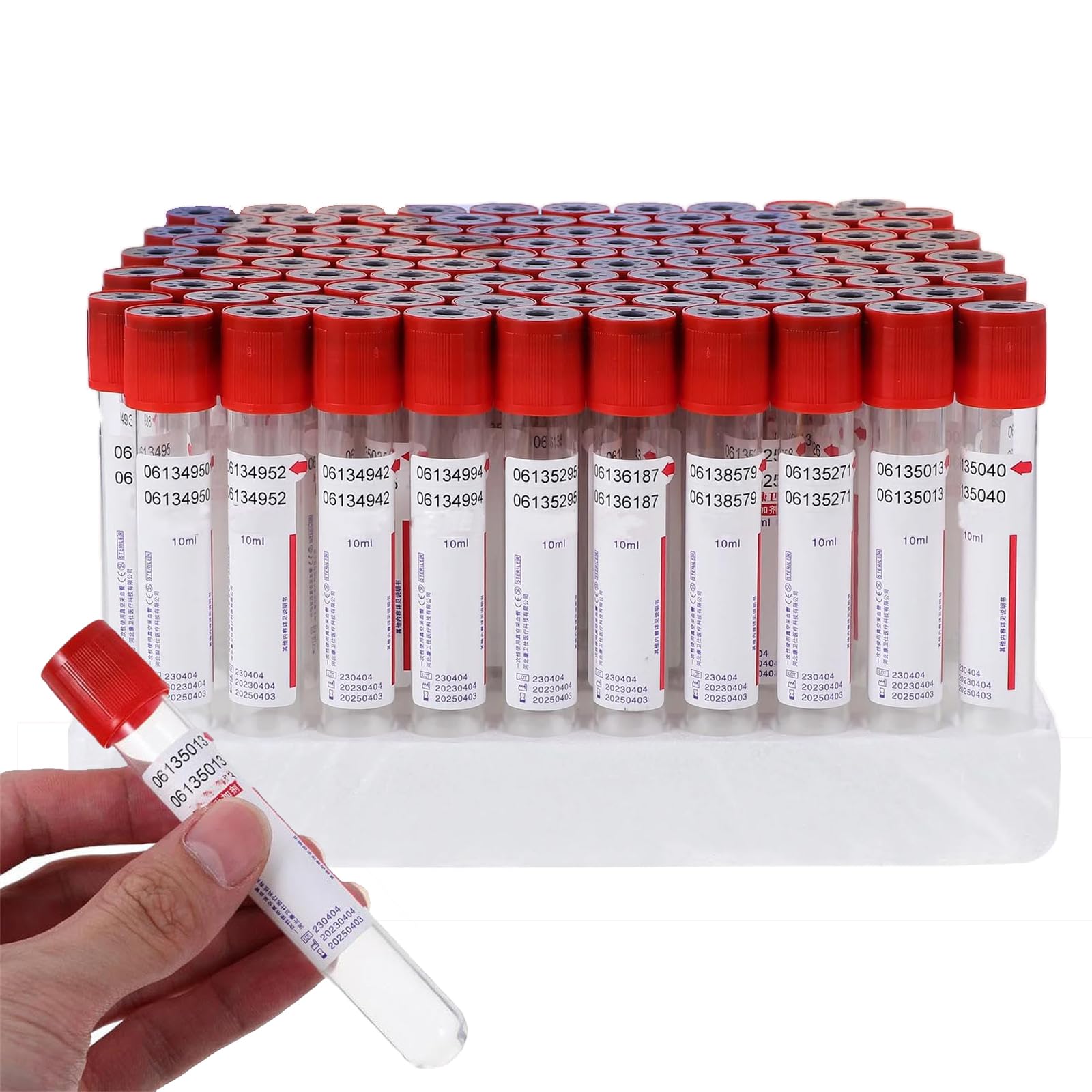 Tubes de prélèvement sanguin sous vide - 100 pièces, tubes de prélèvement sanguin de laboratoire 3/5/10 ml, tubes de prélèvement sanguin en plastique jetables, sans additifs,10ml