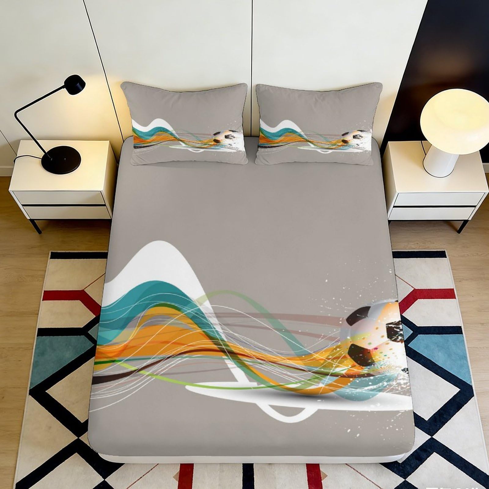 Jxqhbvmg Style-10 3D Printed Abstract Wave Fitted Sheet Microfiber Deep Pocket Non-Slip Bedroom Full Wrap Abstract Pattern Mattress Fitted Cover Washable 90X200x25cm