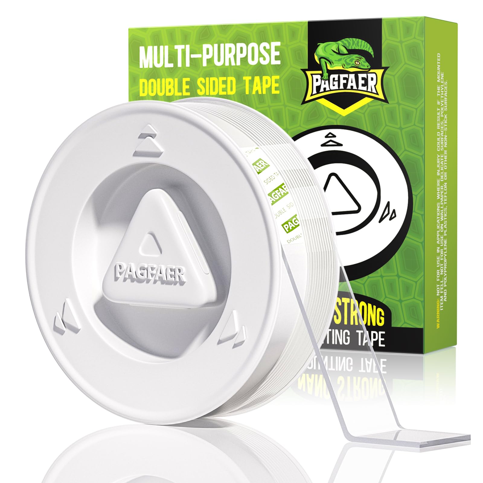 PAGFAER Double Sided Tape Heavy Duty, 16.4 FT Double Sided Mounting Tape, Clear & Tough Two Sided Nano Tape, Removable Picture Hanging Strips for Wall